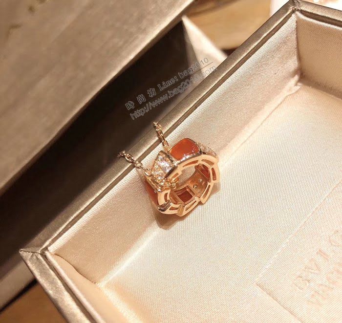 Bvlgari飾品 寶格麗蛇系列 s925純銀材質真空電鍍18k玫瑰金 紅瑪瑙項鏈  zgbq3078